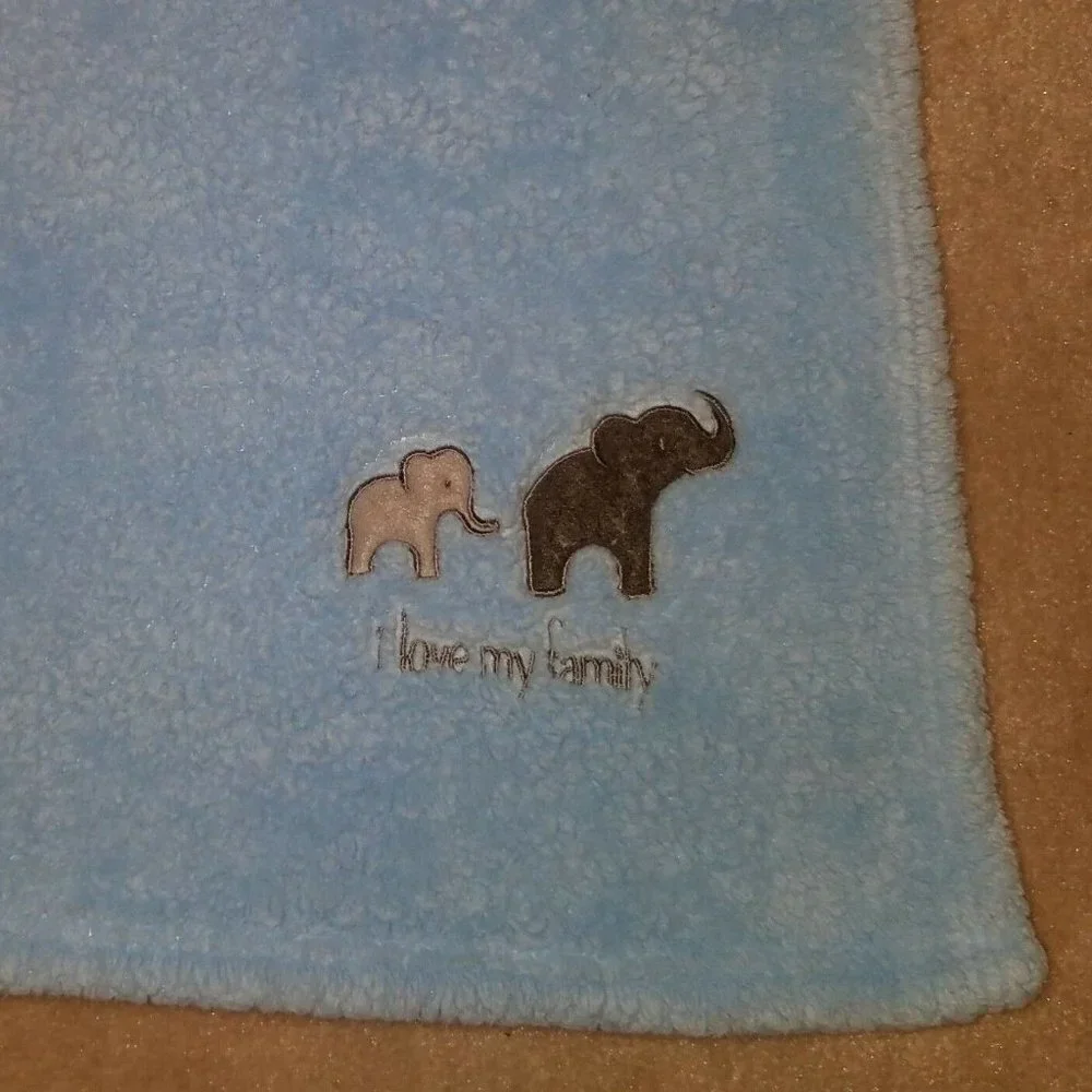 RN 119741 I Love My Family Blue Elephant Fleece Baby Blanket Lovey Security Boy
